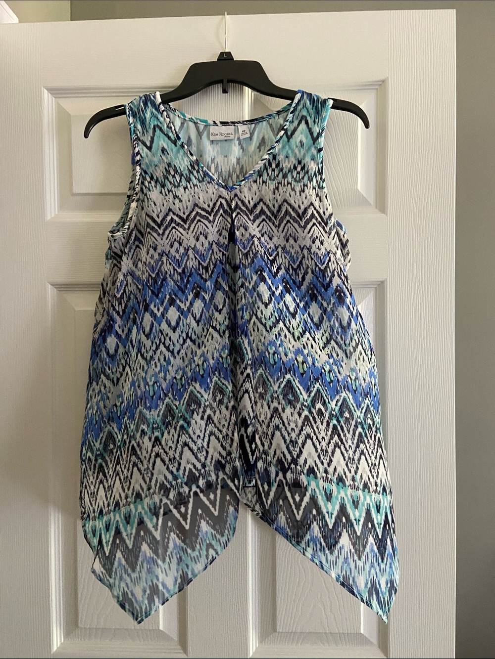 Kim Rogers Turquoise Blue Print Layered Blouse